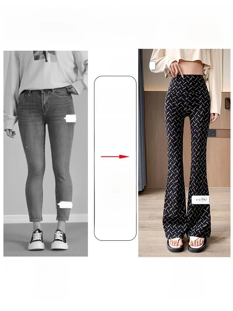 Summer 2025 High Waist Bell Bot Yoga Pants Women's Casual Wear Star Print Elastic Slimming Faionable Trousers