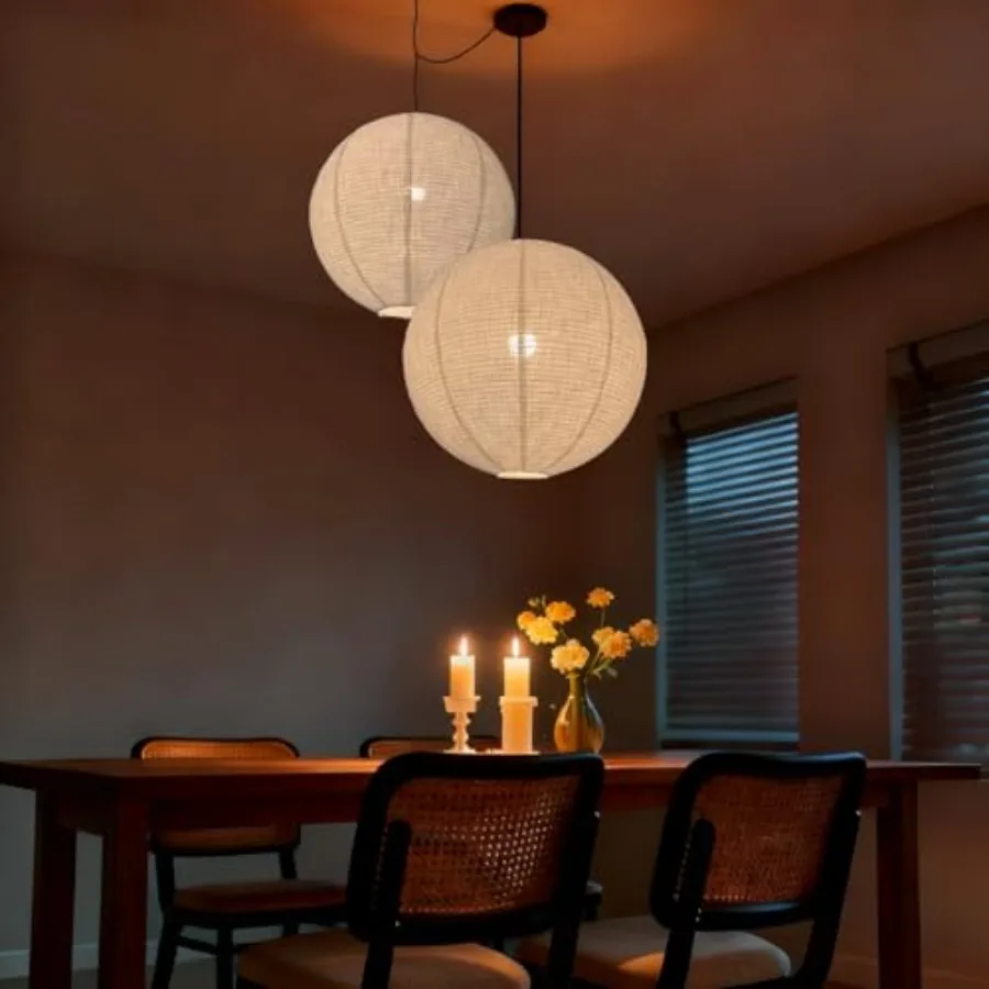 Large Hanging Lampshade 20INCH Can Replace White Paper Lanterns 2Pack Handmade Round Linen Pendant Lampshade Hanging Lantern De