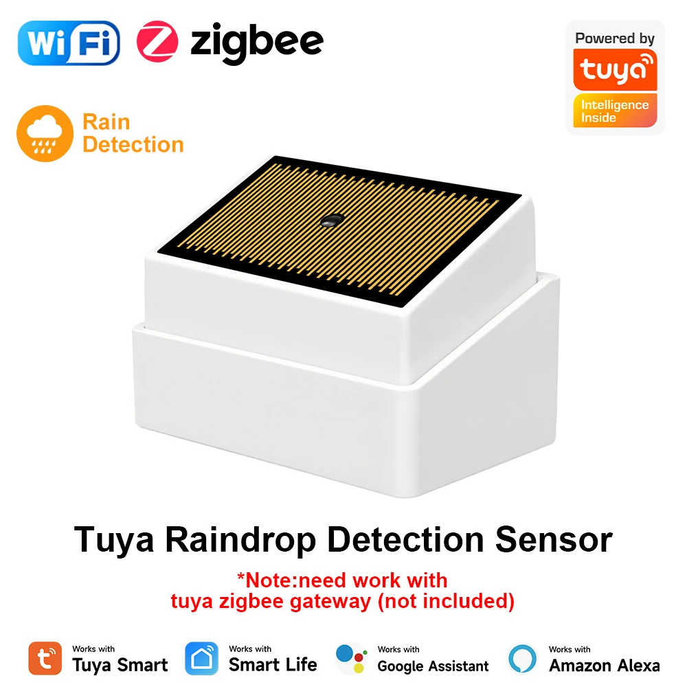 

Tuya Smart Zigbee WiFi Rain Sensor IPX4 Waterproof Rain Detector App Rain Alert Auto Close Awning Work with Alexa Google Home