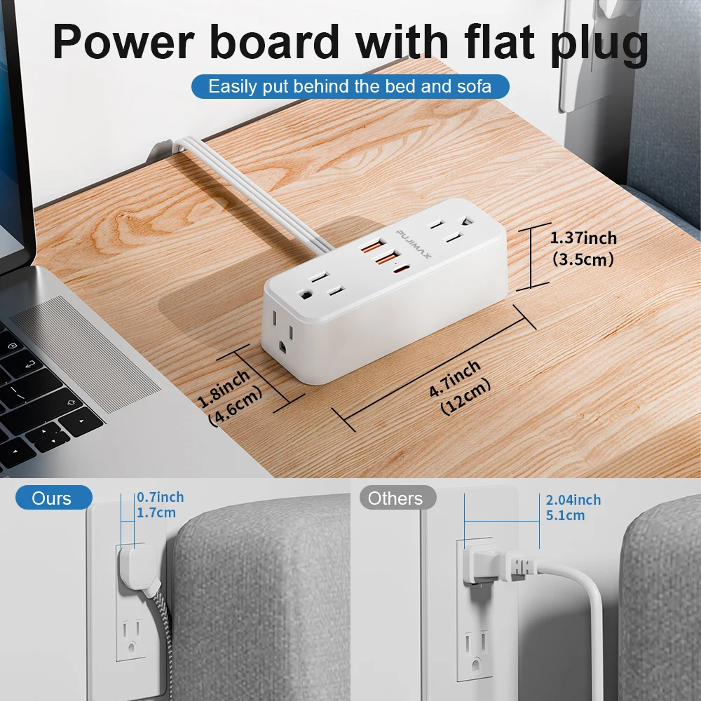 PUJIMAX US Plug Multitap Power Strip AC Outlet 1.5m Cable Electrical Socket Smart USB Home Office Surge Protector Network Filter