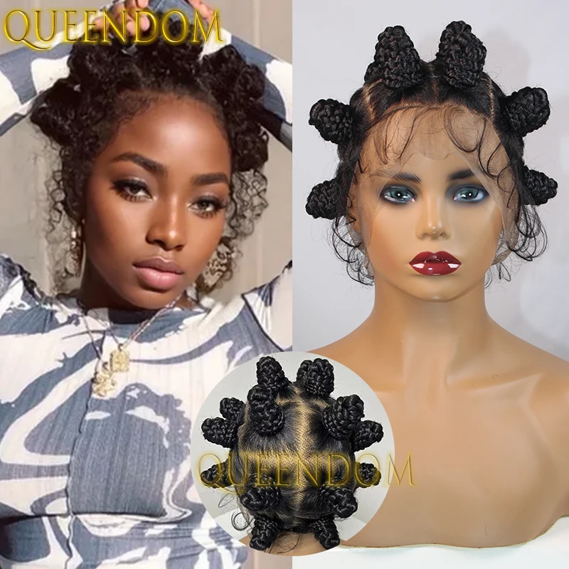 Synthetic Full Lace Box Braids Wig Knotless Crochet Cornrow Braided Bantu Knots Wig Dreadlock Handmade Braid Wig For Black Women