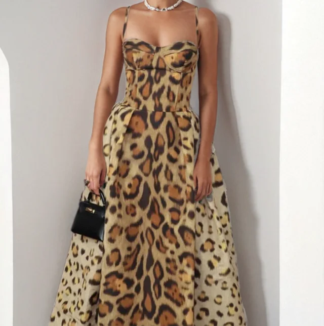 

Women's Fashion Dress 2025 Summer Latest Hot Selling Sexy Casual Sexy Spicy Girl Leopard Pattern Backless Slimming Strap Dress