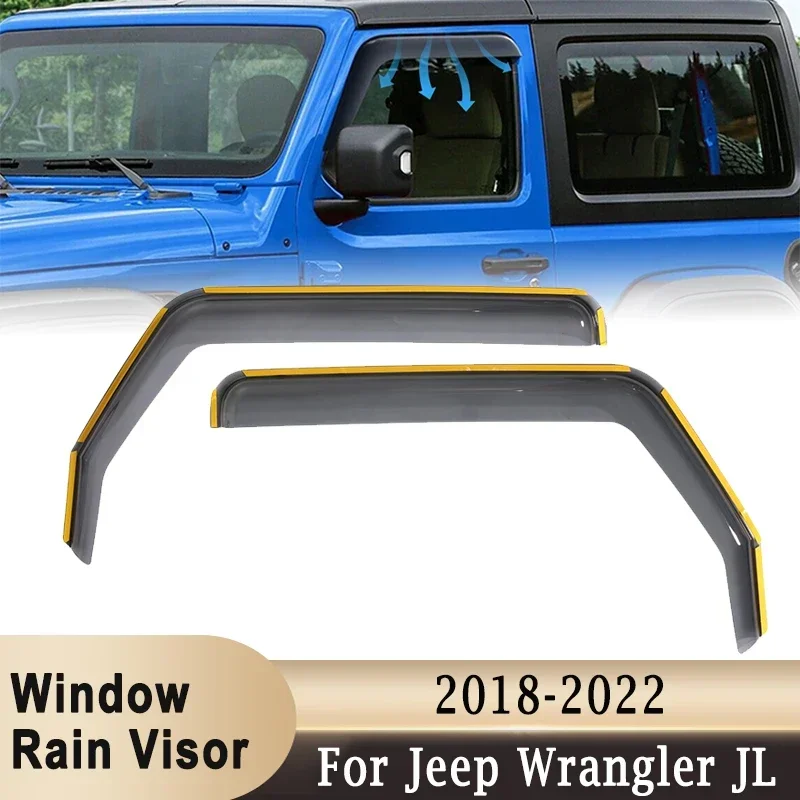 2Pcs Side Window Rain Awnings Shelters Deflector Wind Sun Visor Ventilation Guard for Jeep Wrangler JL 2018-2022 Front Doors