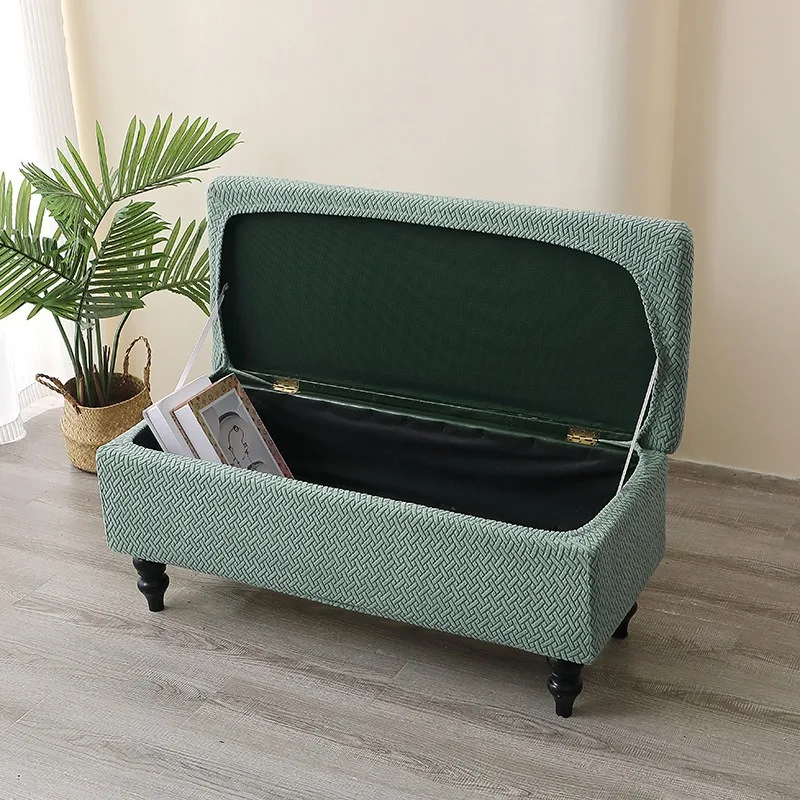 1PC Elastic Velvet Storage Stool Cover Bedroom Rectangle Ottoman Footrest Cover Elastic Piano Seat Slipcover Furniture Protector