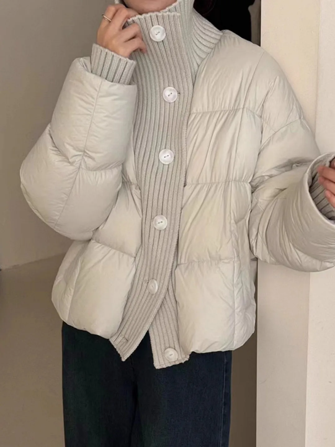 

Korean Sle Loose Knitted ort Thiened Cotton Jaet Women Winter plus Size Casual Outerwear Turn-down Collar Coat