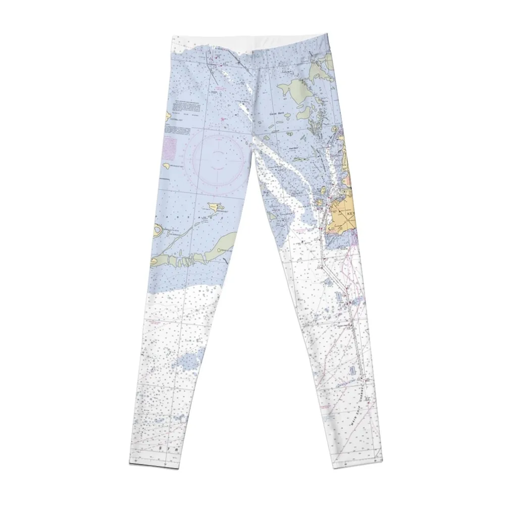 Key West Nautical Chart Leggings Fitness's gym clothes Women's high waist Womens Leggings