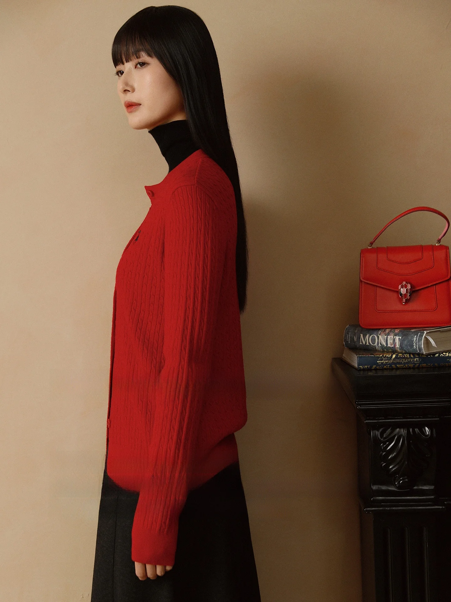 Soft Woolen Knitted Cardigan Women's Spring 2026 New Sle Red New Year  Embroidery Long Sve Moisture ng