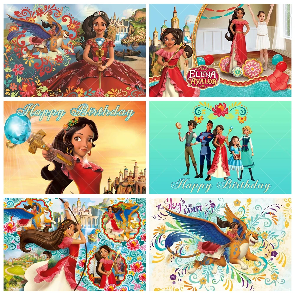 Disney Princess Elena Of Avalor Themed Photography Background Custom Red Girl Happy Birthday Party Baby Shower Decoration Props