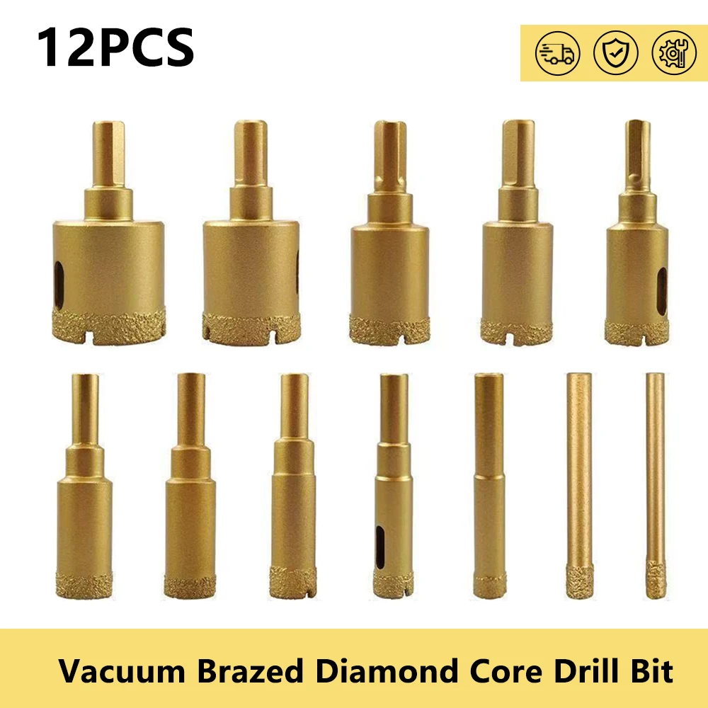 12PCS Diamond Drill Bits Set Multi-purpose Drilling Bit Brick Reaming Bit Tool for Tile Glass Ceramic Porcelain Granite Marble