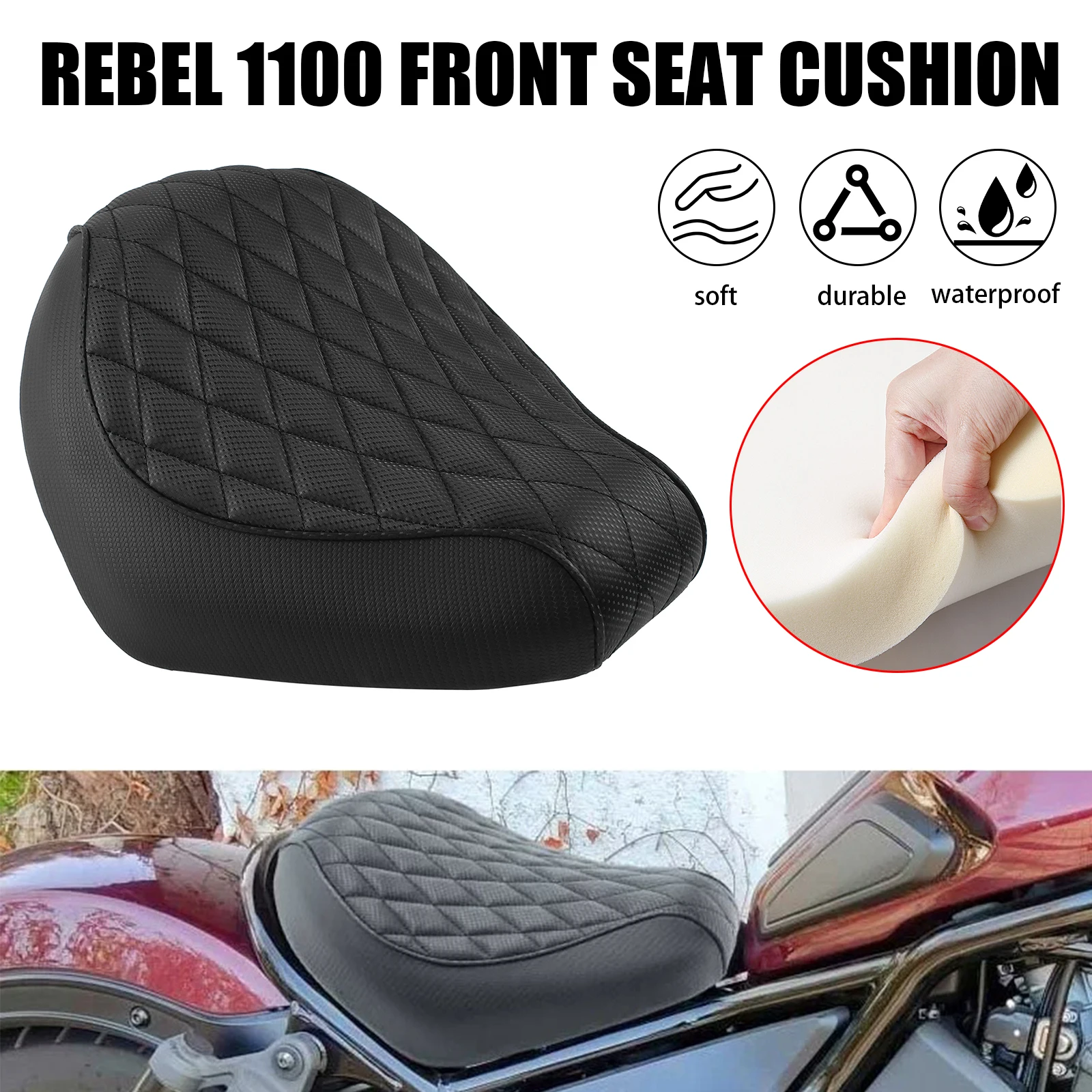 

For Honda Rebel CMX 1100 CM1100 CMX1100 2021 2022 2023 2024 Motorcycle Black PU Leather Driver Front Seat Cushion