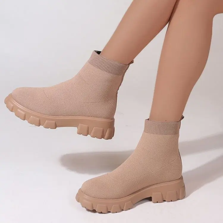 حذاء برقبة كاحل محبوك غير رسمي للنساء ، بقاع سميك ، حذاء جوارب للأزواج ، مقاس كبير ، فاخر ، جديد ، #2