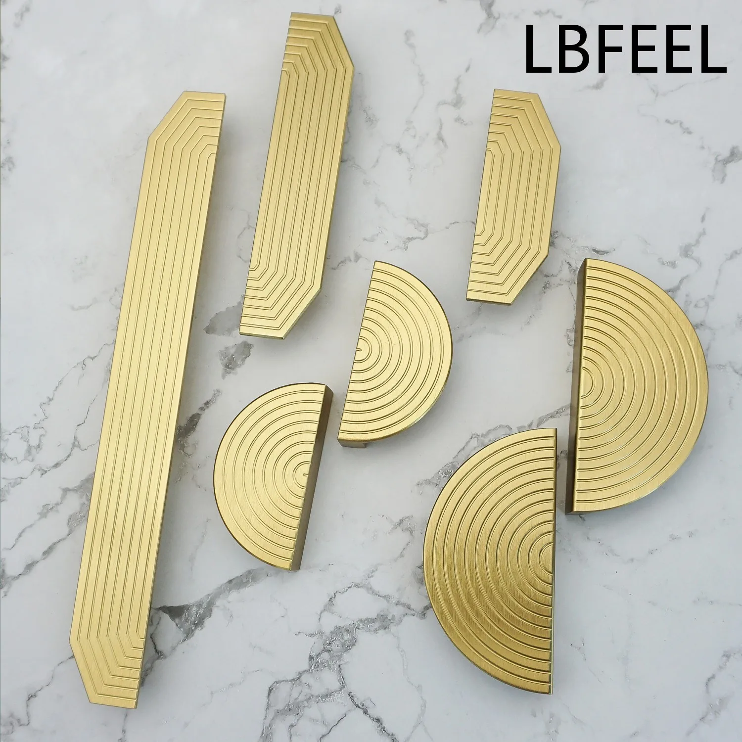 Modern Gold Striped Furniture Handles Semicircle Cabinet Door Drawer Pulls Wardrobe Cupboard Handles Kitchen Hardware LBFEEL