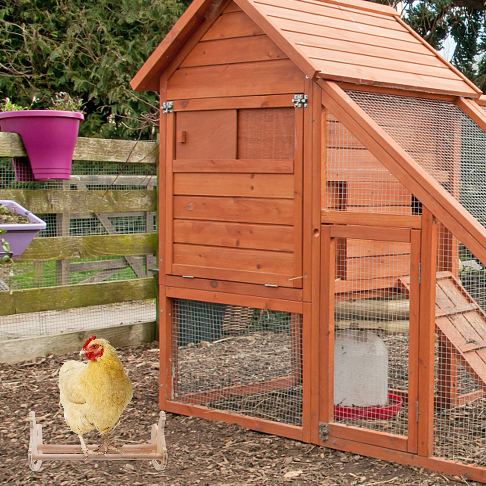 

1pc Chicken Shape Standing Rack Wooden Multifunctional Pet Bird Perch Stand For Parrot Hen Rooster Pigeon Roosting Holder