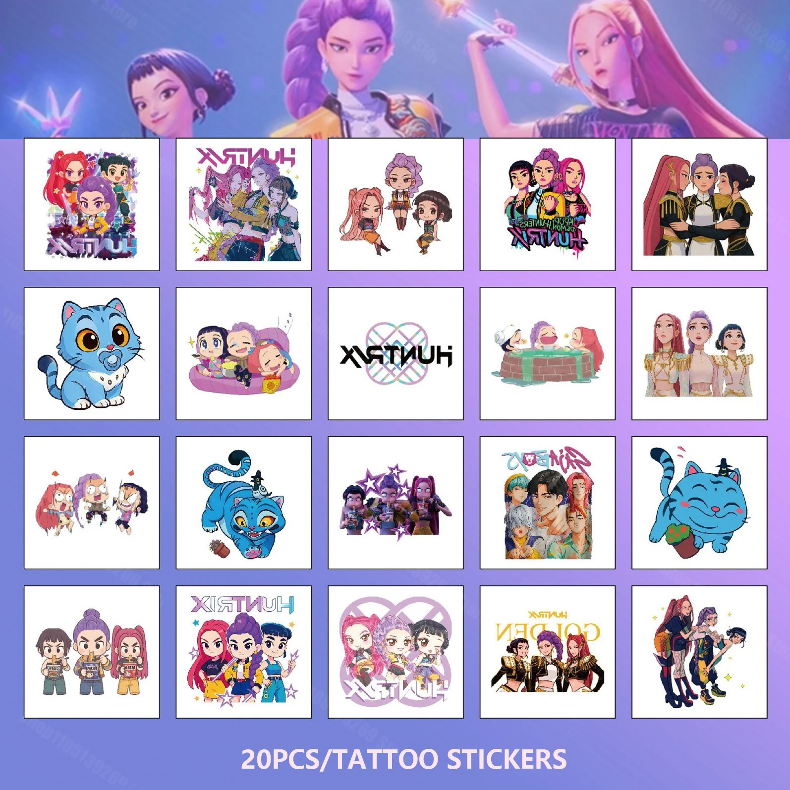 20 قطعة من ملصقات الوشم المؤقت رومي K-pop شيطان هنتر مقاوم للماء ومقاوم للعرق ملصقات وشم كرتونية للحفلات #1