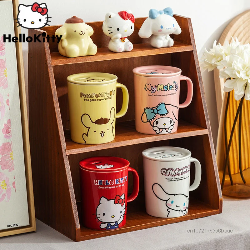 

350ml Sanrio Hello Kitty Mug Pochacco Ceramic Tiki Cup With Lid And Spoon Y2k Women Portable Coffee Cup Aesthetic Water Cups