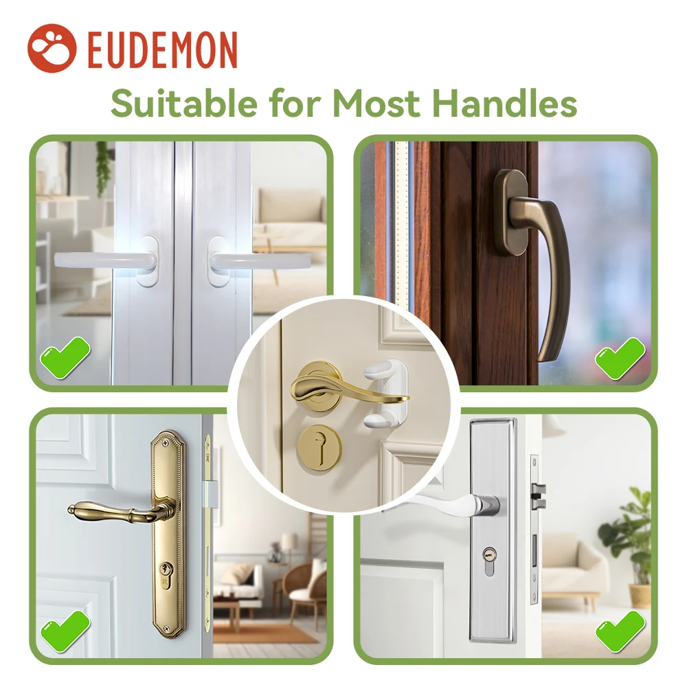 EUDEMON 2 Pcs Door Lever Lock Baby Proofing Door Handle Lock Easy to Install and Use 3M VHB Adhesive for Child Proofing