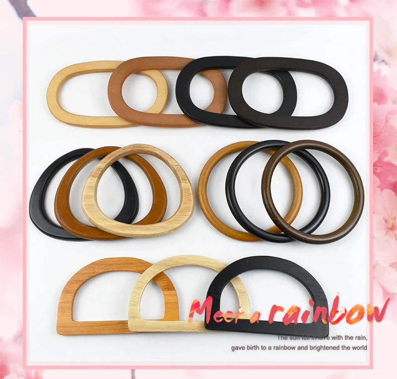 2Pcs Deepeel Solid Wood Bag Handle Women's Handbag Woven-Bag Wrist Ring Handles Purse Frame Handmade DIY Bags Accessories