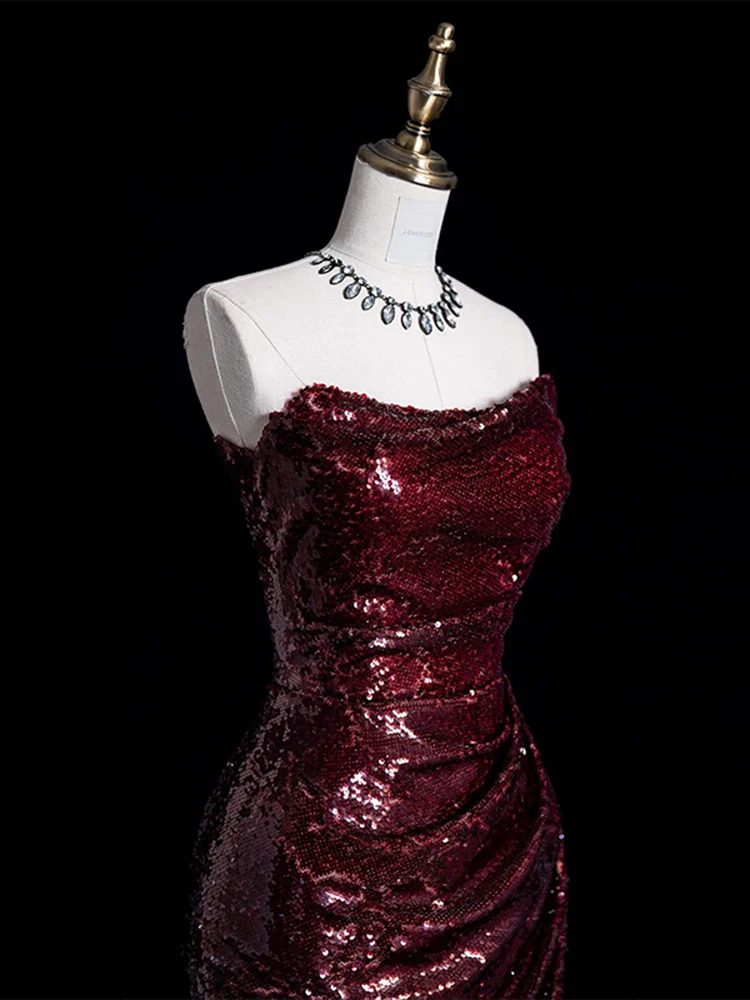 

Элегантное красное вечернее платье без бретелек с пайетками, класса люкс, длинное, для свадебного приема, банкета, вечеринки, для невесты