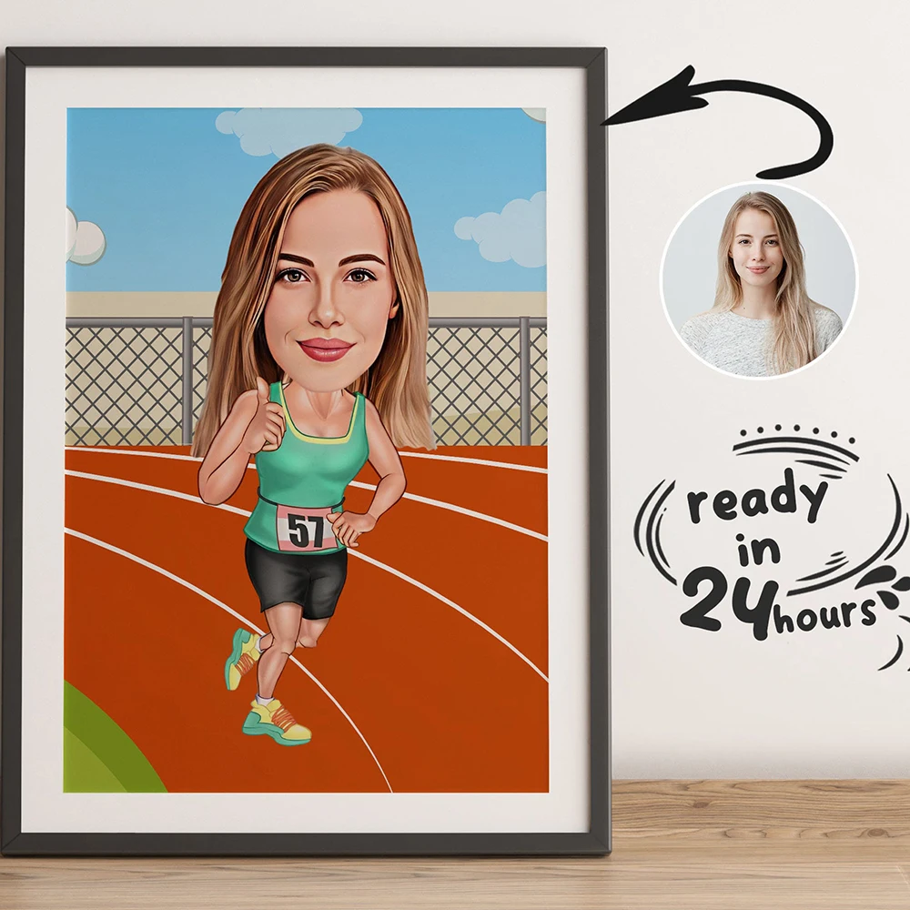 Personalized Woman Runner Sports Cartoon Wall Art Poster And Prints Picture Canvas Painting Decoration Interior Room for Stadium