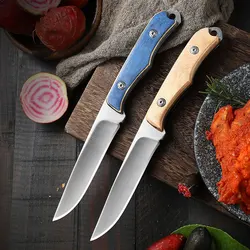 8.9-inch portable stainless steel knife with sheath and wood handle for grilling and fruit cutting