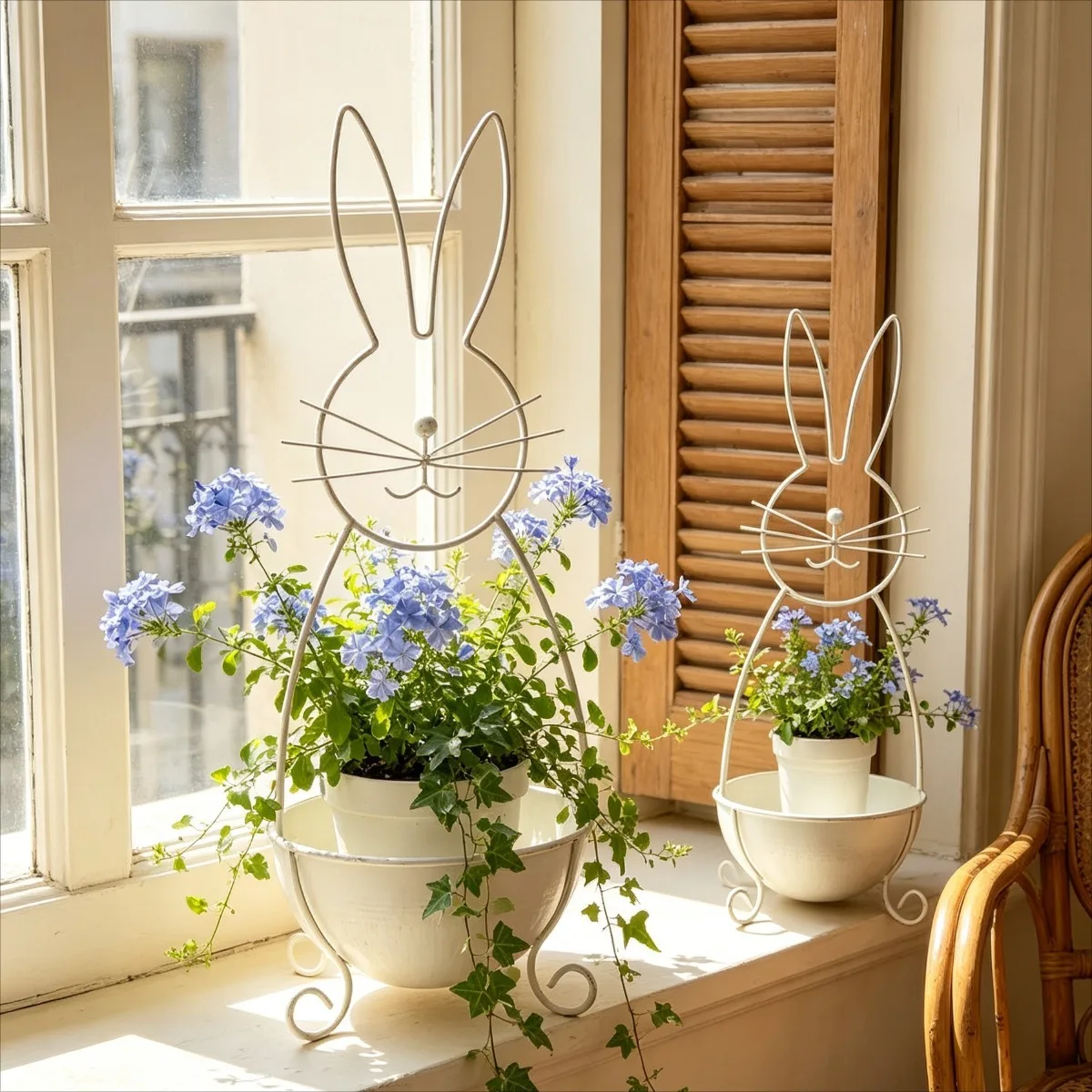2pcs Cute Rabbit Outline Metal Plant Stand Planter Retro Iron Flower Pot Holder Farmhouses Garden Decor for Outdoor Yard Balcony
