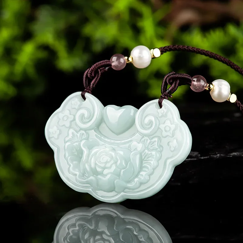 

Burmese Jadeite Flower Pendant Men White Talismans Gemstone Natural Amulets Jewelry Necklace Luxury Jade Carved Necklaces Real