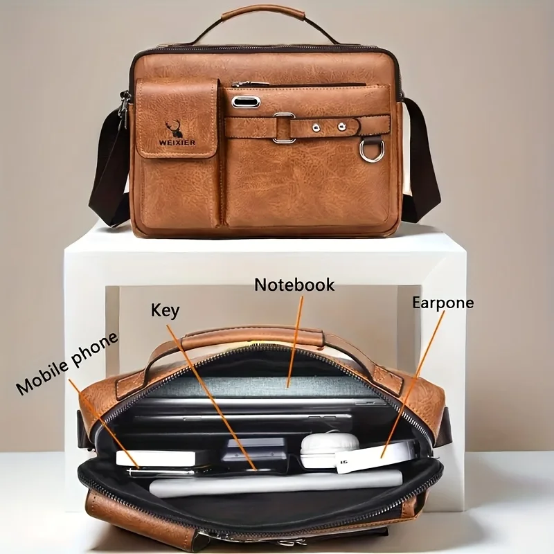 Stilvolle Umhängetasche für Herren mit verstellbarem Riemen, Business-Casual-Einsatz, perfekt für Pendler, Arbeit, Alltagsutensilien – Detail 1