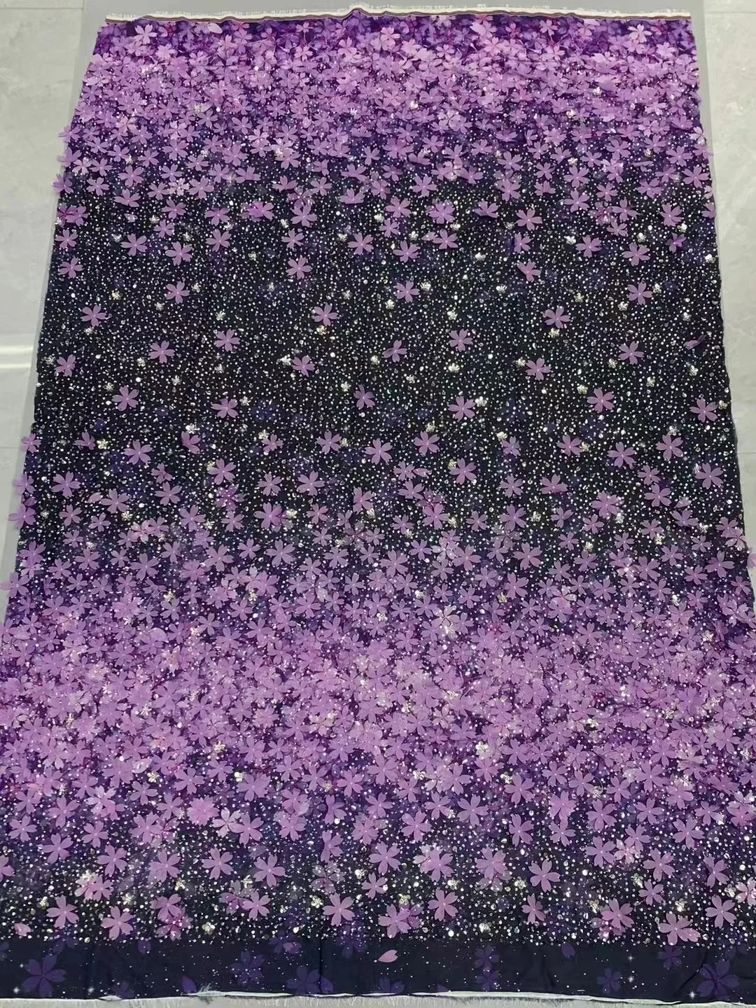 Luxury purple 3D Lace Fabric 2023 High Quality Lace Material African Nigerian Groom Sequins Lace Fabrics For Party Dress SU13