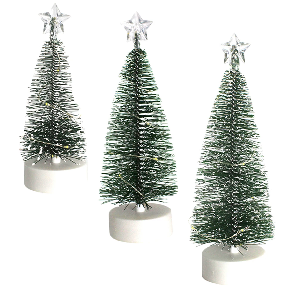 

3 Pcs LED Glowing Christmas Tree Mini Xmas Adornment Lights Artificial Tabletop Decor Reusable Energy Saving
