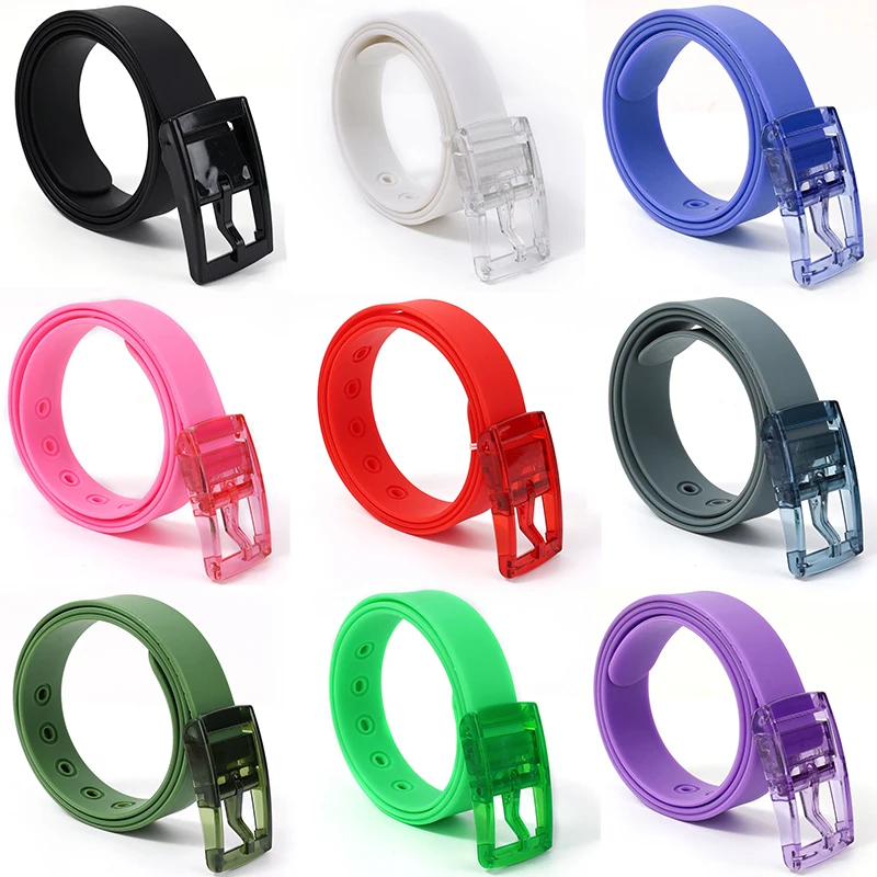 

Men Womens Plain Smooth Silicone Rubber Leather Belt Candy Color No Metal Waist Belts Buckle Pins Adjustable Jeans Waist Strap