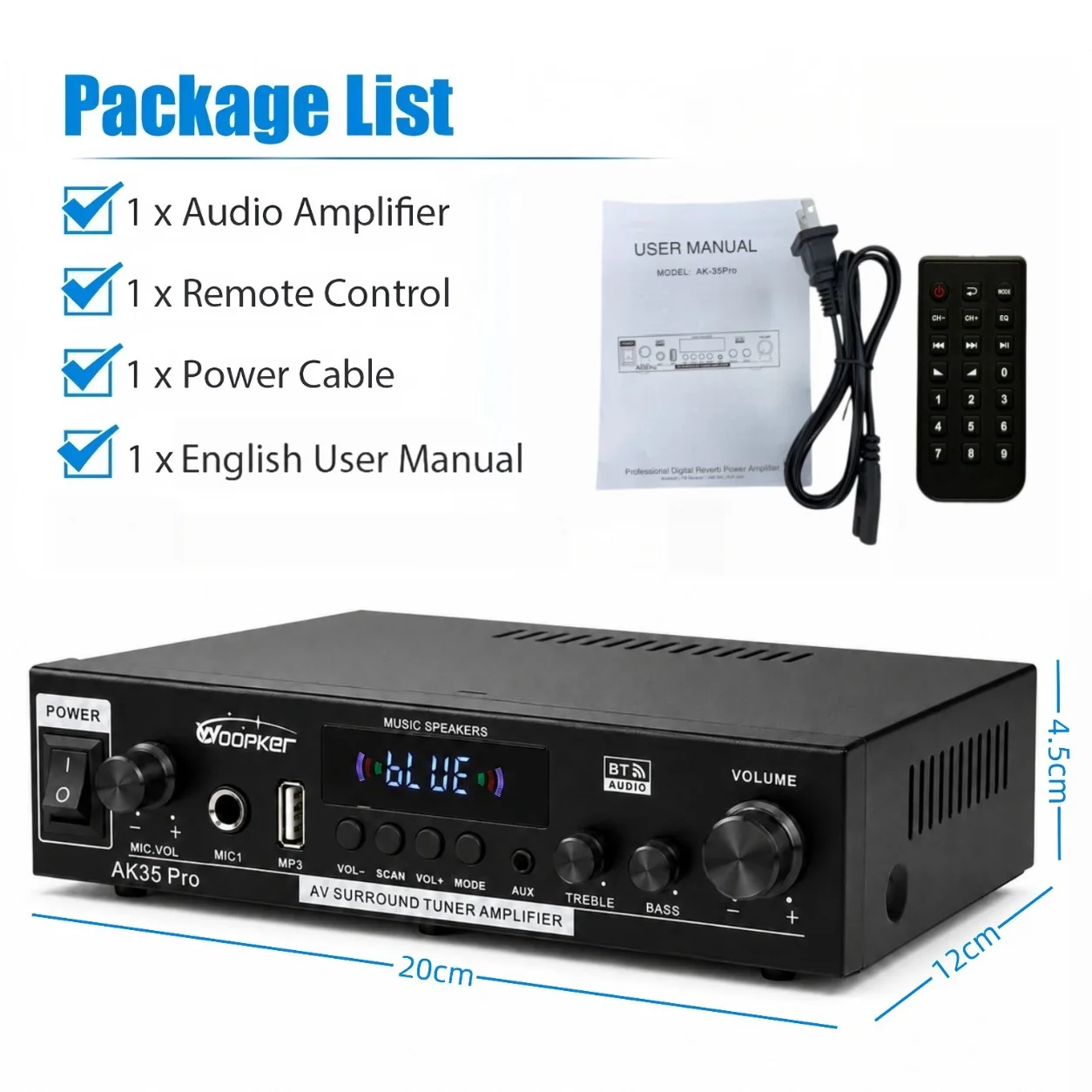 Woopker Audio-Verstärker AK35 Pro 2.0-Kanal 40W+40W Bluetooth HiFi-Leistungsverstärker Karaoke-Musikplayer unterstützt Bass-Surround. – Detail 9