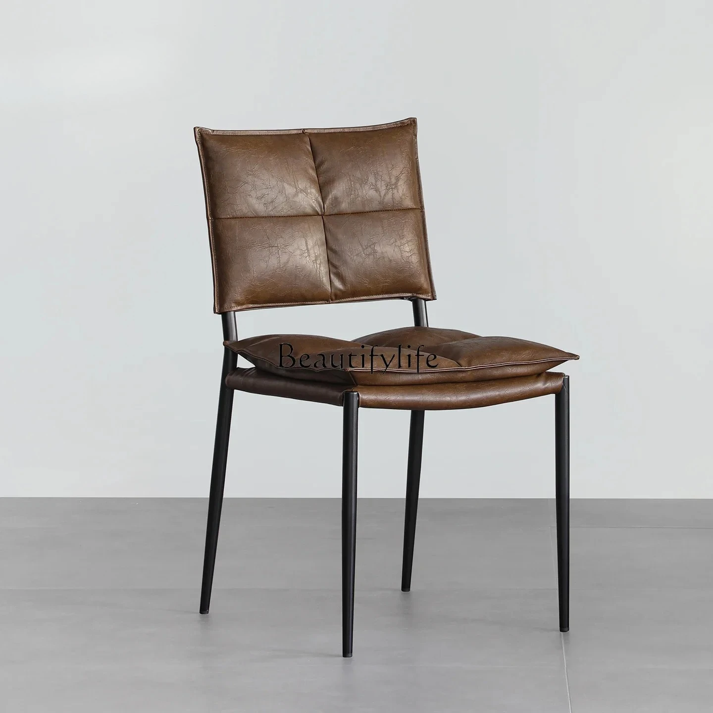

02 ls 18American leather soft bag backrest dining chair high sense creative metal comfortable retro leisure chair
