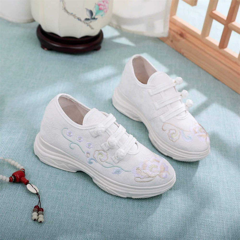 

Осенне-зимняя парусиновая женская обувь Hanfu с вышивкой Zapatillas De Mujer Zapatos, модная спортивная белая тканевая обувь, женские кроссовки