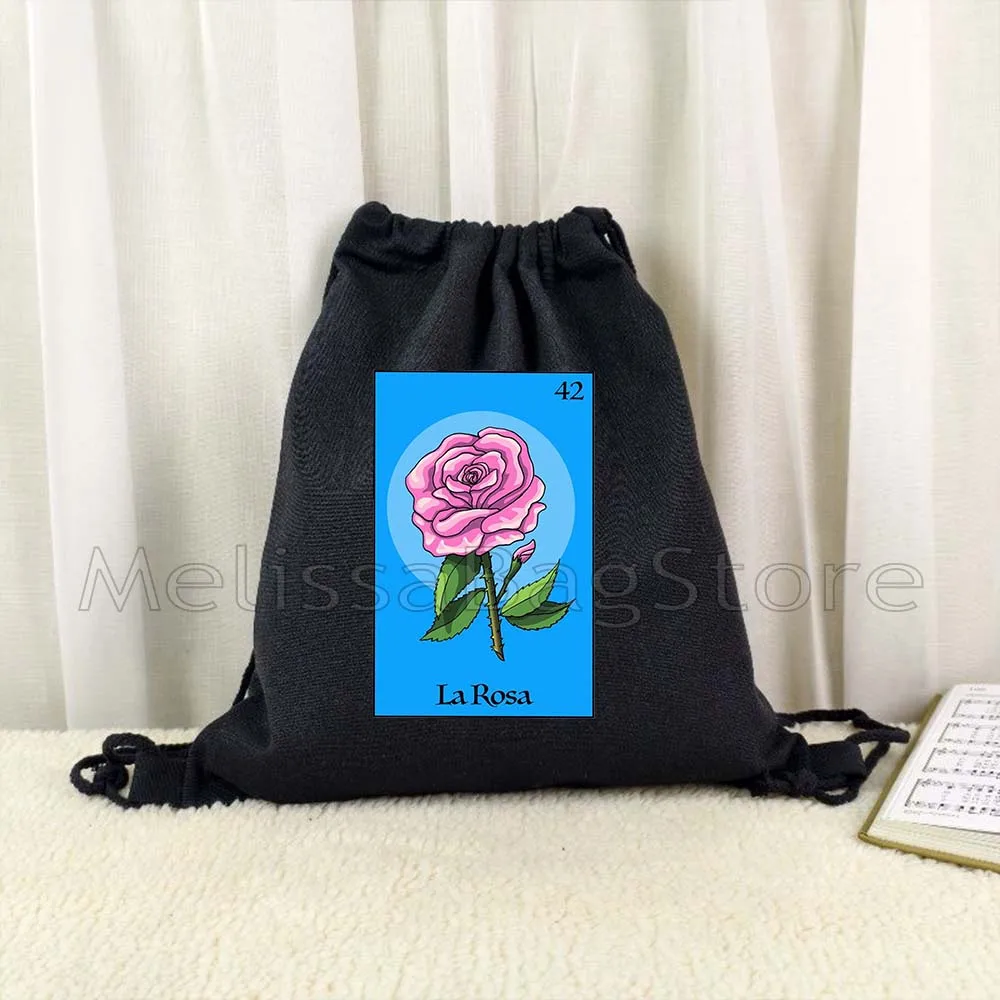 The Heart Aztec Star Umbrella Watermelon ROSA Mexican Loteria Bingo Card Art Drawstring Bags Soccer Backpack Sackpack String Bag