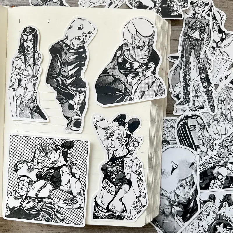 JJBA Black White Anime Sticker Jolyne Cujoh Weather Report Anasui Amane Stickers School Supplies Laptop Phone Case Decor Gift