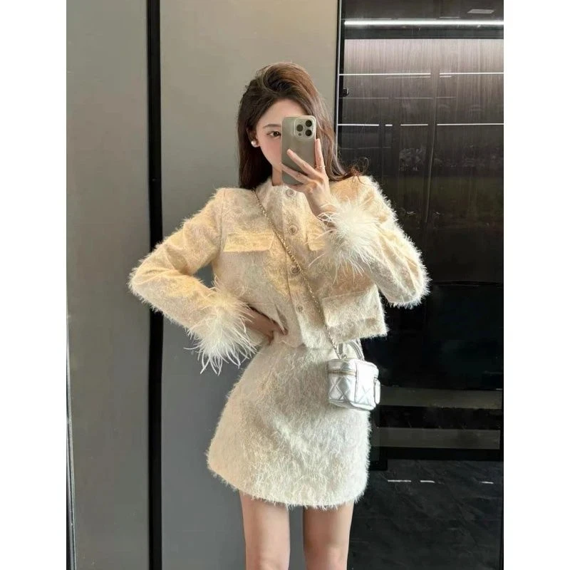 

Осенний японский модный французский элегантный женский костюм Y2k Эстетический винтажный шикарный комплект из 2 предметов Офисный женский комплект Дизайн женской одежды