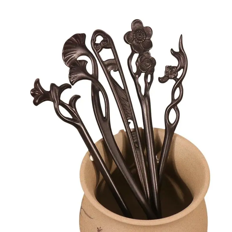 Modischer und schlichter Retro-Haarstab aus schwarzem Holz für Bräute, Haaraccessoires für Frauen, ethnischer Haarstab aus Holz, Kopfschmuck-Accessoire. – Detail 7