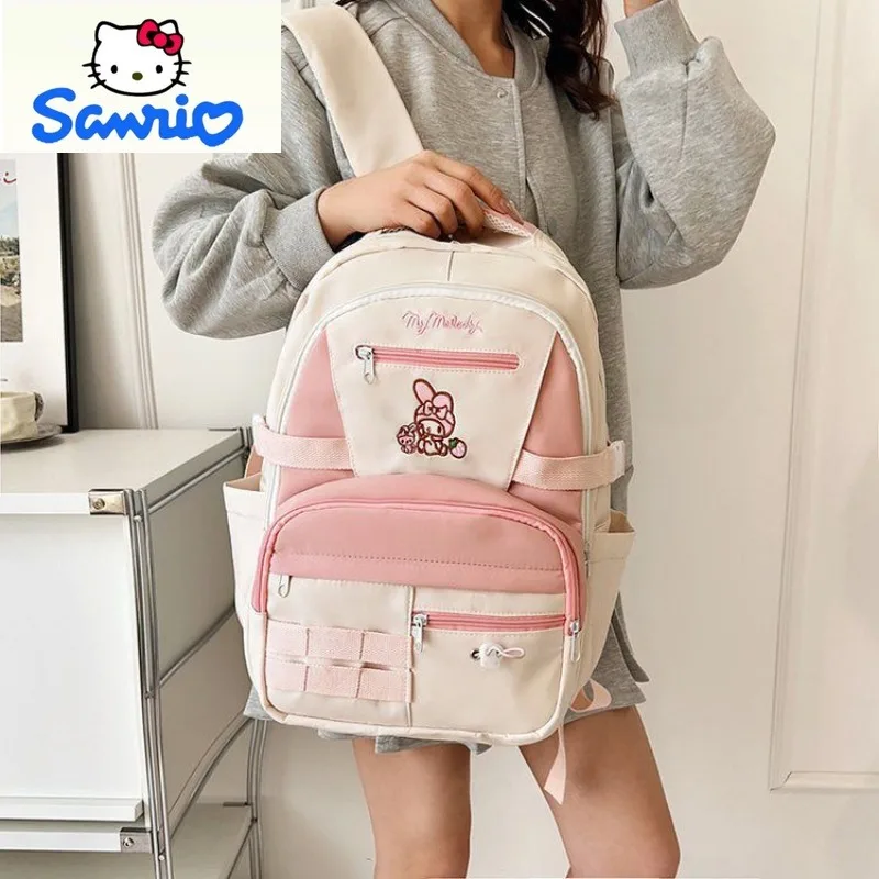

Sanrio Retro Fashion Color Contrasting High Quality Backpack Student Cute Cartoon Hello Kitty Large Capacity Outdoor Backpack