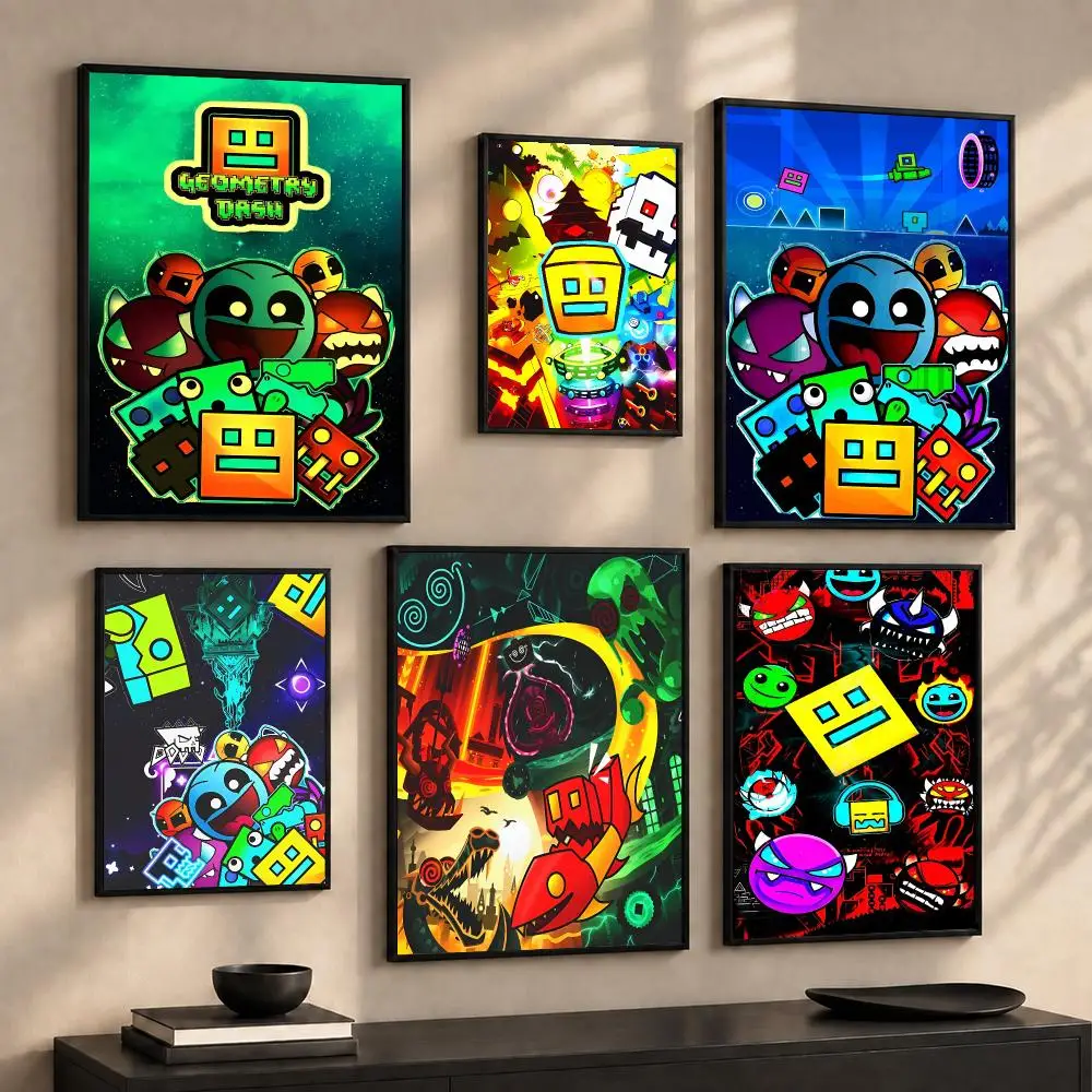 Cool Rhythm Video Game G-Geometry Dash Poster Wall Art Print Sticker for Bedroom Living Room Dorm Office Modern Home Decor Gift
