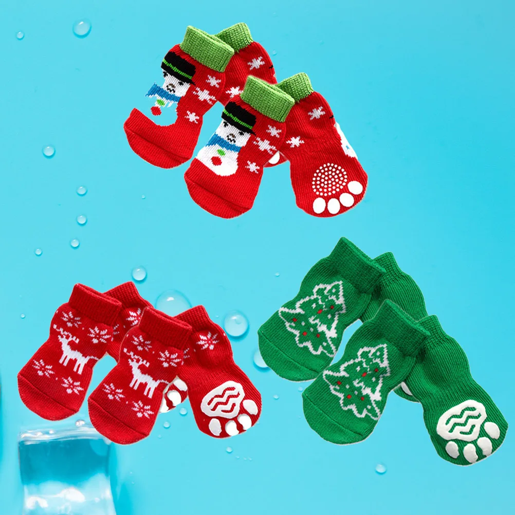 

4 Sets Puppy Christmas Matching Socks for Pets Socksnon Slip Doggie Large Dogs Stockings Cat and