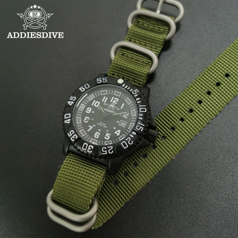 ADDIESDIVE Fashion Men's Analog Watch 50m Waterproof Luminous Tube Nylon Sports Men Military Wristwatches Quartz Watch for Men