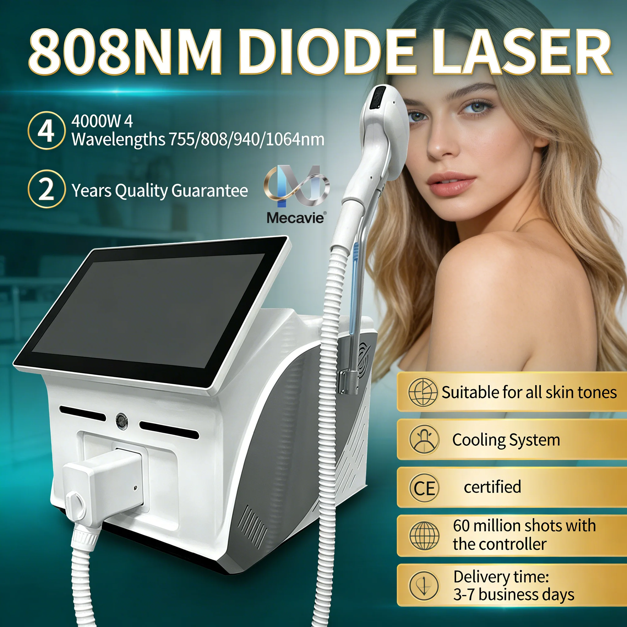 

Аппарат для лазерной эпиляции 808 нм, 4-волновой, с технологией Ice Titanium, безболезненный, перманентный, александритовый, для профессиональных салонов, депилятор