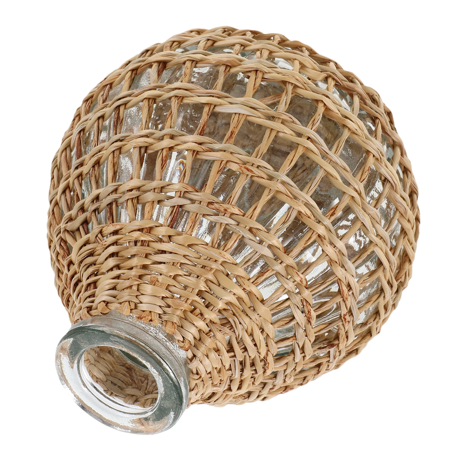 

1pc Hand Woven Natural Grass Aroma Bottle Vase Light Brown For Home Decor Woven Glass Flower Holder Aromatherapy Bottle Home