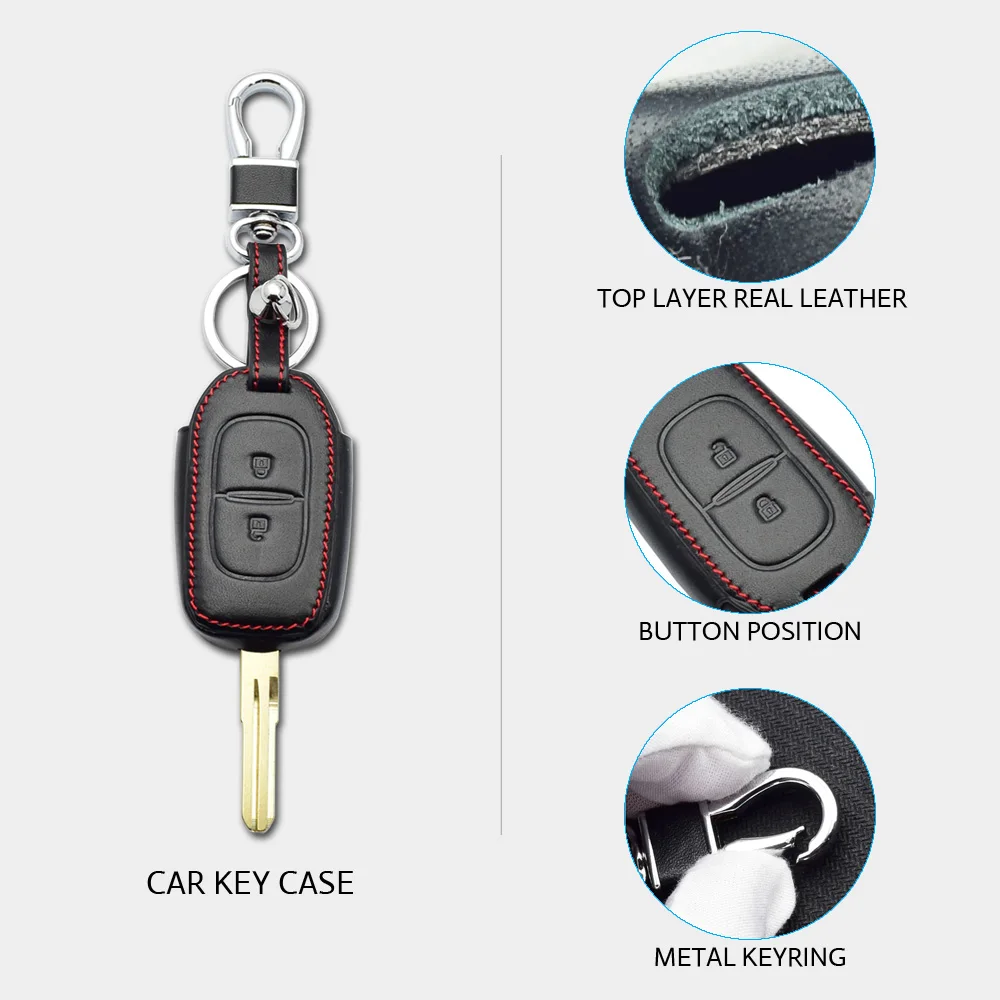 Leather Car Key Case 2 3 Buttons Remote Control Fobs Protect Cover For Renault Symbol Dacia Stepway Duster Logan Lodgy 2013-2021