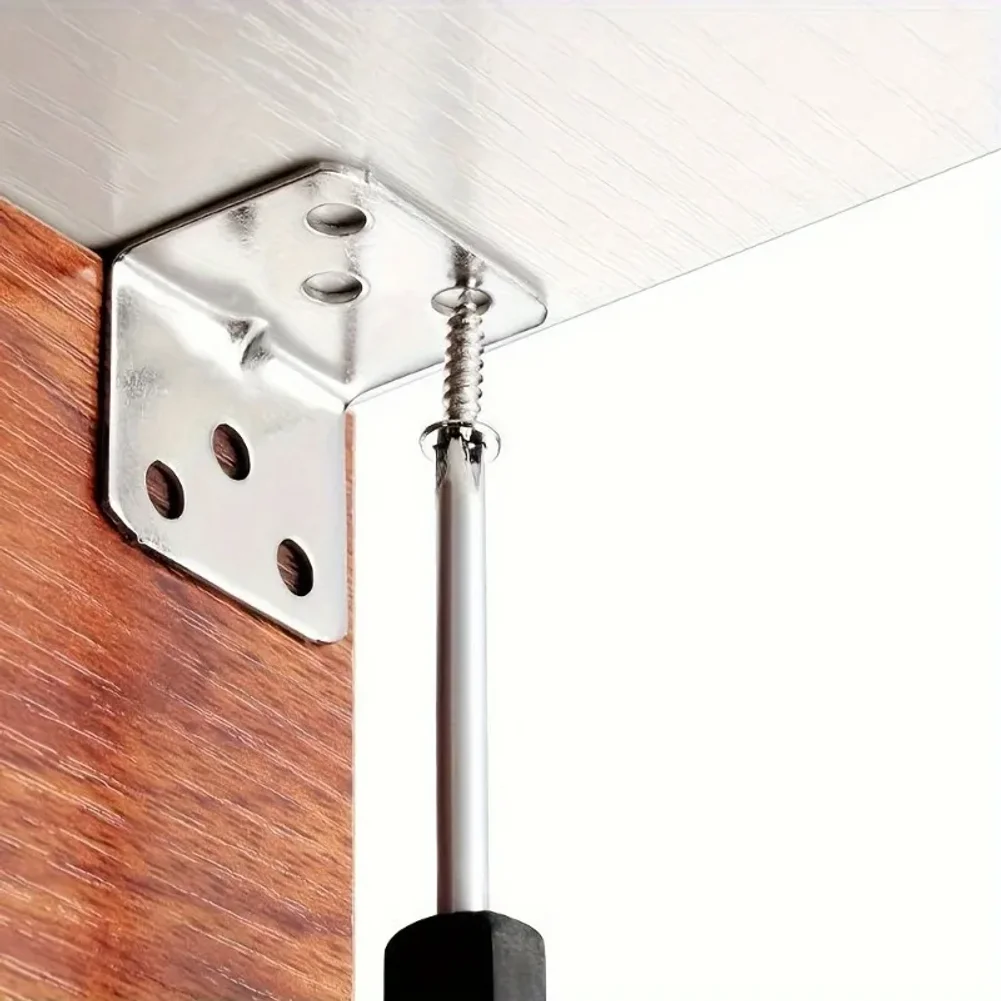 50/10x Stainless Steel Corner Brackets Universal for Cabinets Drawers Windows Wood Furniture 90 Degree Right Angle Fixed Bracket