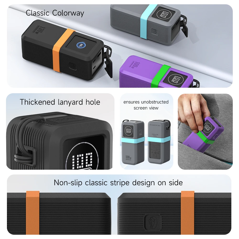 SIKAI حافظة من السيليكون لـ UGREEN Nexode 130W/100W 20000mAh قوة البنك تصميم السفر المحمول مع تخزين كابل البيانات