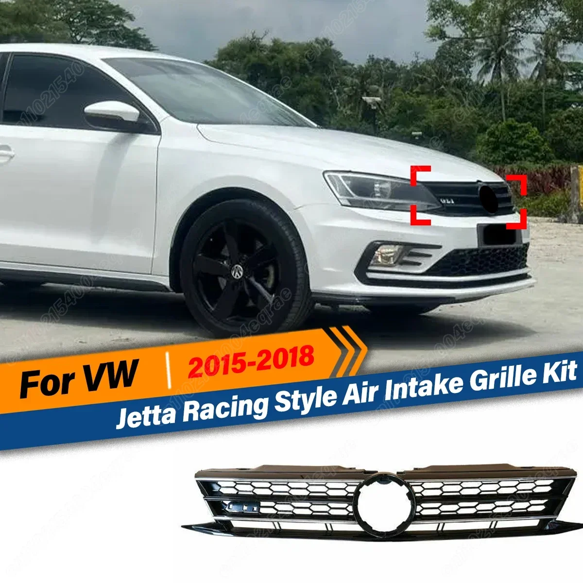 

For VW Volkswagen Jetta 2015 2016 2017 2018 Front Bumper Racing Radiator Grill Air Intake Grille Chrome Exterior Upgrade BodyKit