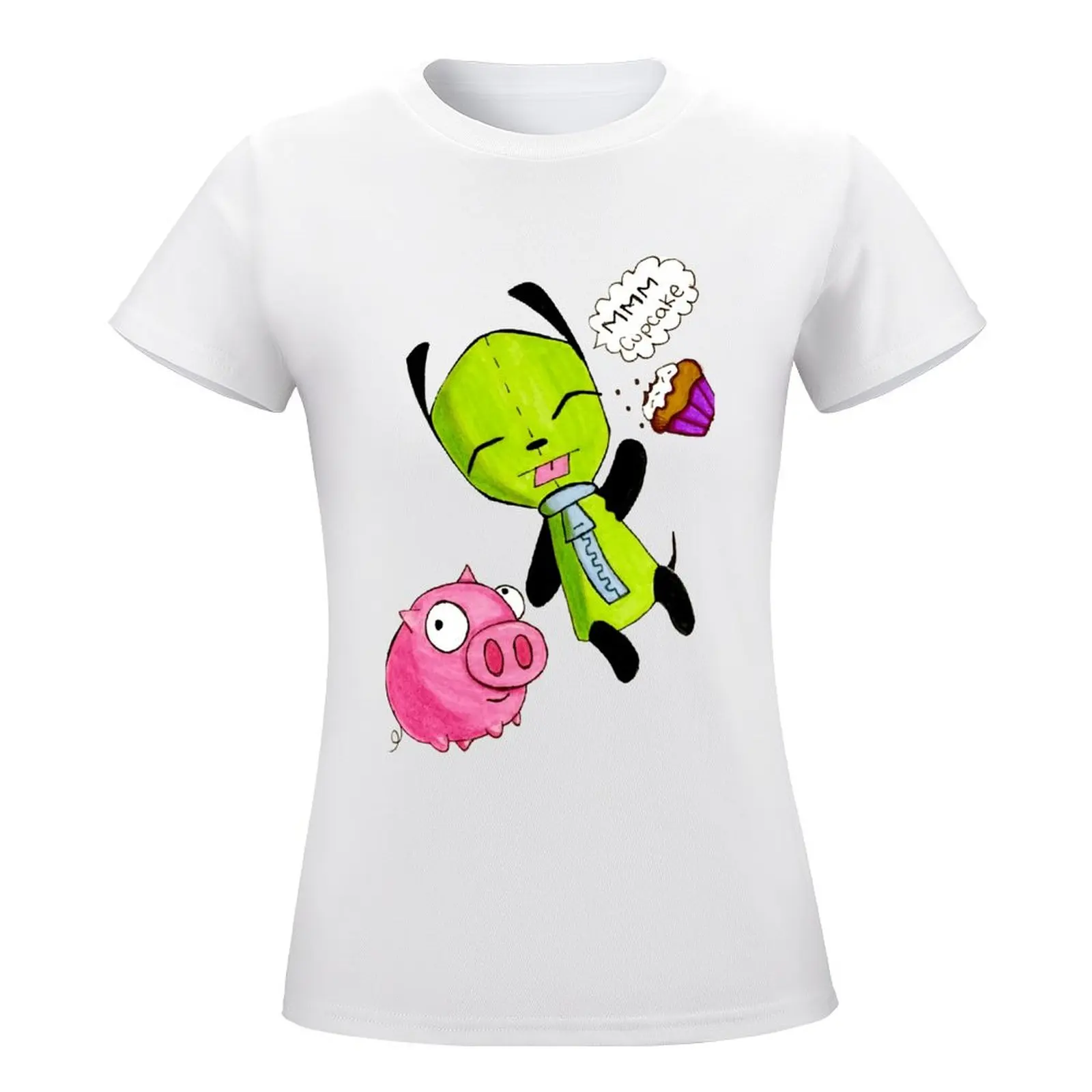 Gir With His Pig And Cupcake For Sa T-shirt Harajuku Move T-shirts Creative Aactivity Competition Funny