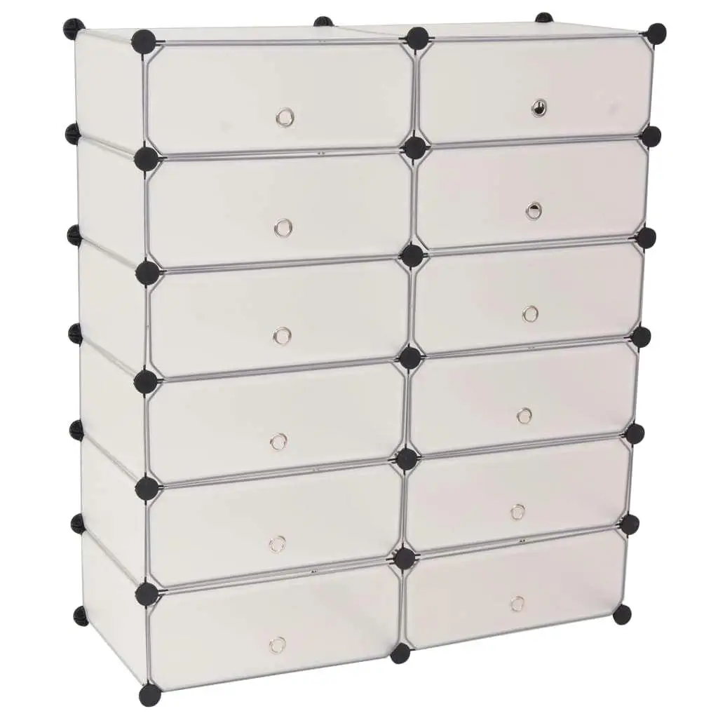 12-Compartment Interlocking Shoe Organizer - Space-Saving for White Storage Solution