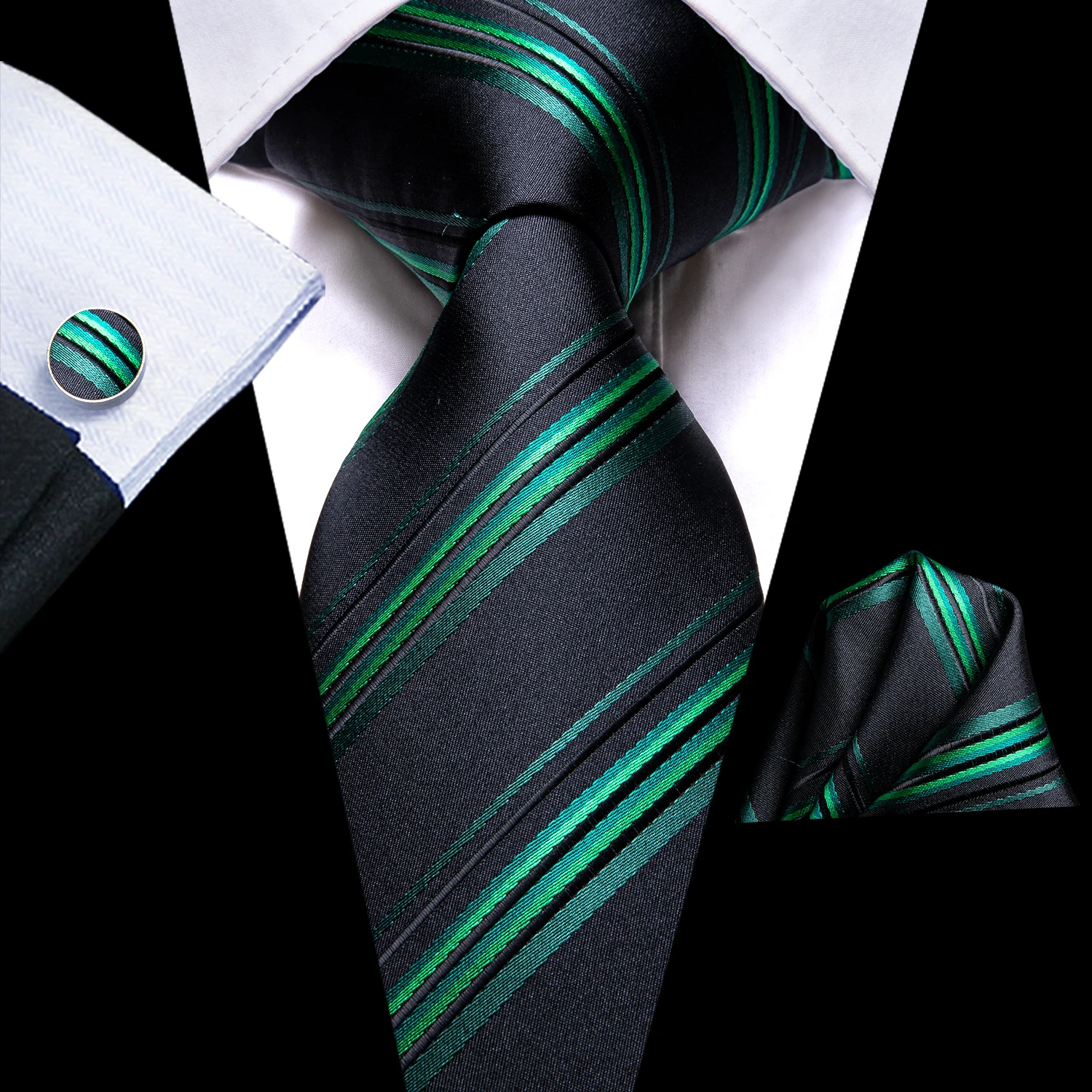 Striped Plaid Paisley Mens Tie Set 3 Piece, Pocket Square Cufflinks For Business Formal Events